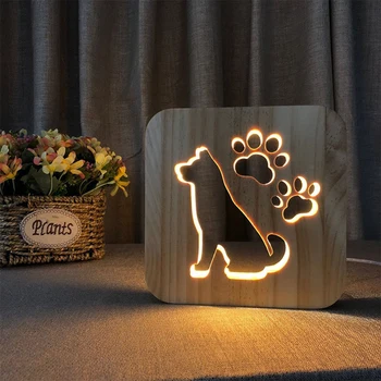 Lesene Pes Šapa Svetilke namizne Svetilke za Otroke Spalnica 3D Dekoracijo namizne Svetilke Otrok LED Ustvarjalne USB Noč Svetlobe
