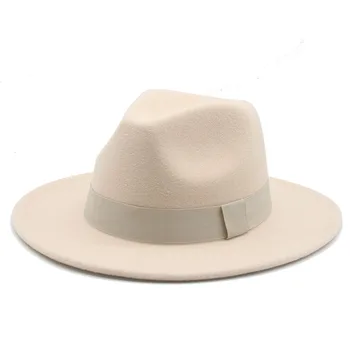 Fedora klobuk ženske moški trak pasu pasu široko roba klasična bež bela ufilcala klobuk britanski elegantno fascinator moške zimske ženske klobuk