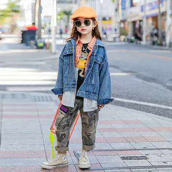 8 10 letih Dekleta Oversize Denim Jopiči Pisma Natisniti Moda Teen Dekleta Obleko