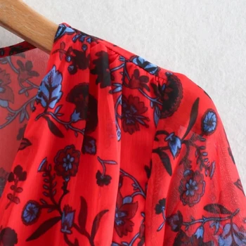 2021 Nove Ženske Cvjetnim Tiskanja Kaskadne Ruffle Šifon Mini Obleka Ženska Dolg Rokav Obleke, Casual Gospa Loose Vestido D7156
