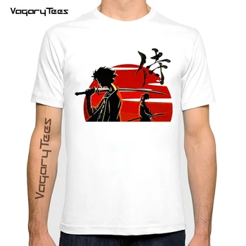 Vintage Samurai Champloo Samurai Sunset T-shirt Kratkimi Rokavi T Shirt Krog Vratu Priložnostne Ulične Japonske anime Tee Tshirt