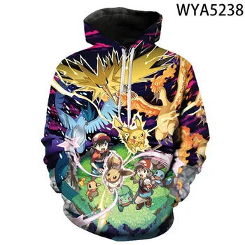 Padec 2021 Nov pulover s kapuco za Moške in Ženske Otrok Pokemon Majica 3d Tiskanje Risank Anime Puloverju Modna Jakna