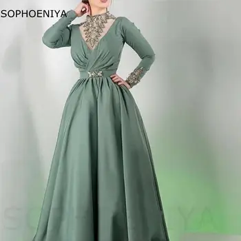 Nov Prihod Visoko Vratu Dolg rokav Večerne obleke 2021 Caftan Dubaj Večer halje za ženske Abiye formalno obleko Haljo soiree