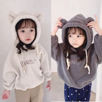 2019 Pozimi Nov Prihod v korejskem Slogu Bombaž Čiste Barve Zgosti Žamet Hooded Suknjič za Modo Srčkan Baby Dekleta in Fantje