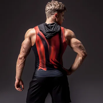 Nove Super 3D tiskanje junak bodybuilding stringer tank zgornji del moški Visoko elastičnost fitnes telovnik mišice fantje brez rokavov kapuco telovnik
