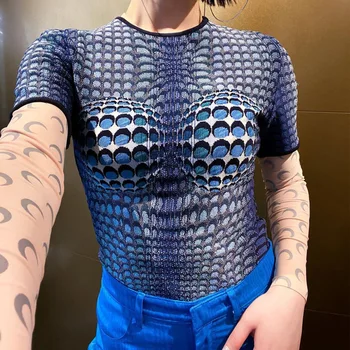 BOOFEENAA 3D Geometrijskih Natisniti Moda Vrhovi za Ženske Poletne Ulične Krog Vratu Graphic Majica s Kratkimi Rokavi Srajce C70-BZ15