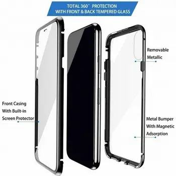 Pregledna magnetni mobilni telefon primeru dvo-stransko steklo mobilni telefon zaščitna torbica za iPhone 11 Max Pro XS Max X XR 8 7plus