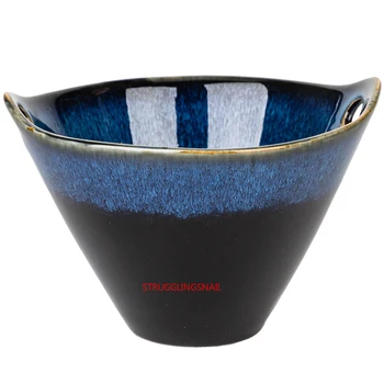 Modra Keramični Peči Naključno Teksturo, Barvo Steklom Osebnost Rezanec Bowl Solato Sklede Iz Porcelana Juha Posoda StrugglingSnail