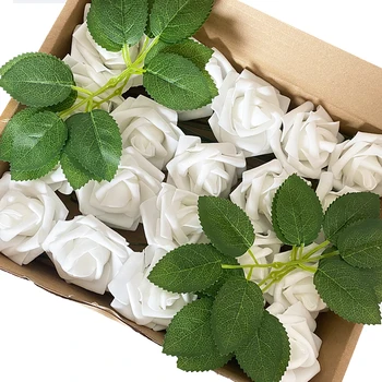 20Pcs Umetno Cvetje Belo, Rose Resnično Videti Ponaredek Pene Vrtnice Z matičnimi Poročni Aranžma DIY Šopke Stranka Doma Dekor