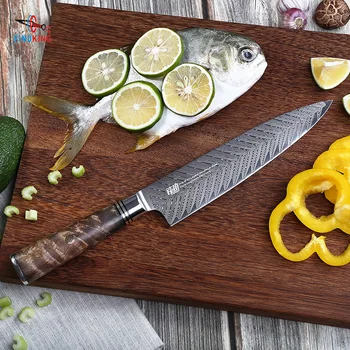 FINDKING kuhinje kuhar Japonski noži AUS-10 damask jekla Sapele leseni ročaj damask nož 8 inch kuhar nož 67 plasti
