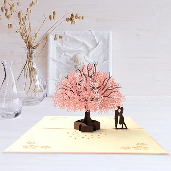 3D Pop-up voščilnico, Votel, Ročno izdelan Poročni češnjo Vabila za Valentinovo Kartice Darila za valentinovo