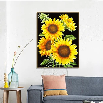 HUACAN Barvanje Z Številkami Sončnično Edinstveno Darilo DIY Frame Wall Art, Barvanje Z Številkami Cvetje Za dnevno Sobo