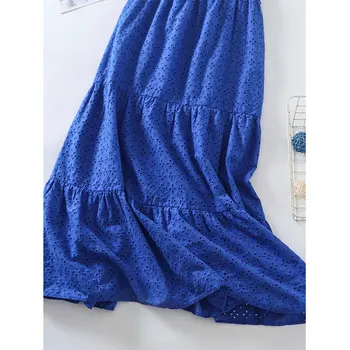 Nlzgmsj Za Obleko Ženske, Modro Vezenje Romantično Midi Obleko Trak Ruffles Brez Rokavov 2021 Lady Elegantne Obleke Vestido 202106