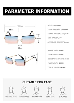 Rimless sončna Očala Pravokotnik Moda Priljubljene Ženske Moški Odtenki Kvadratek sončna Očala za Žensko Poletno Potovanje Rjava Oculos