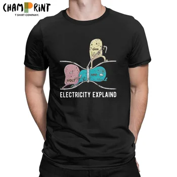 Električne energije, je Pojasnil Ohm Volt Amp Nerd Fizike Darilo T-Shirt za Moške Ohmov Zakon Letnik Čistega Bombaža Tees T Srajce Klasičnih Vrhovi