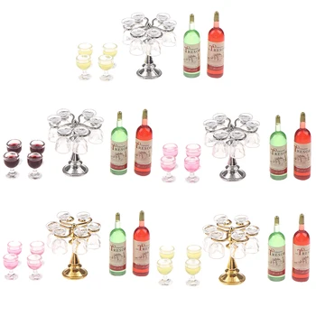 Novo 1 Nastavite Občutljivo Miniaturni Lutke Bar Števec Mini Steklenico Vina Šampanjec Stekleni Imetnik Rack Igrajo Kuhinjskega Pohištva