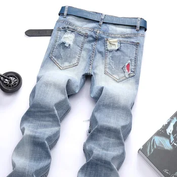 Jeans Moški Stretch Ripped Kavbojke Vintage Oblačila Hip Hop Ulične Stiski Hlače Srednje Motocikel Priložnostne Modni Trend Hlače
