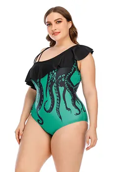 Seksi Plus Velikost Kopalk, Visoko Pasu, Ženske Enodelne Hobotnica Print Bikini Kopalke Letnik Plažo Moda Oblazinjeni Kopalke