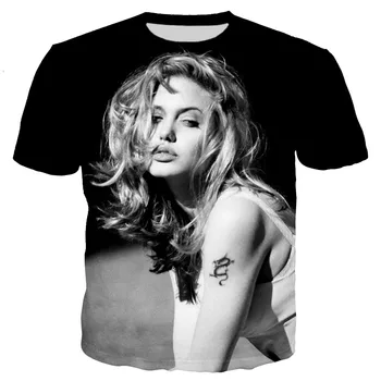 Pevca Angelina Jolie T Srajce, Moške/ženske 3D Natisnjeni T-shirt Priložnostne Harajuku Slog T-shirt Ulične Tees Vrhovi
