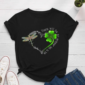Plus Velikost ženske Majice S-5XL Dragonfly Detelja Natisni T-Shirt Bombaž Srajce O Vratu Kratek Rokav Tees Poletje Tshirt Ženske Vrhovi