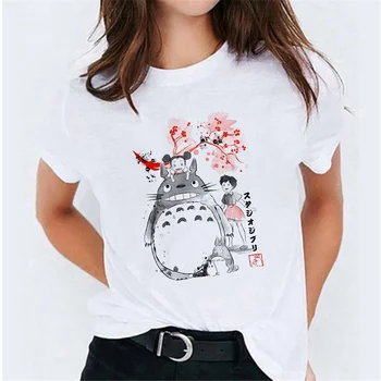 Totoro Anime Harajuku Kawaii Majica s kratkimi rokavi Ženske Priložnostne Hayao Miyazaki Tshirt Hip Hop Risanka T-shirt Anime Vrh Tee Ženski
