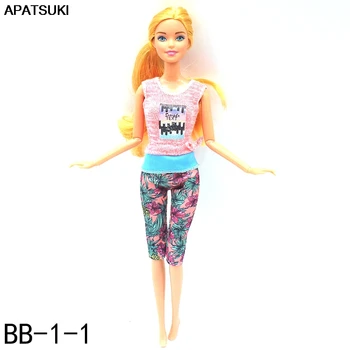 Moda Doll Obleke Za Barbie Lutka Obleko Roza Tank Top & Cvetlični Hlače Joga Šport Obrabe 1/6 Lutke Lutke, Dodatki