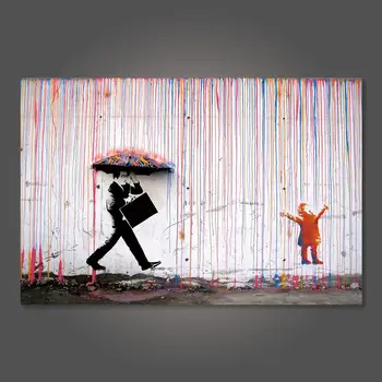 Banksy Hoja V Dežju Ulica Grafiti Wall Art Platna Slike na Steni Plakatov in Fotografij za Dnevna Soba Dekor