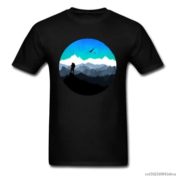 Everest Gorskih Osvajalec Lepa Landsca Črna Majica s kratkimi rokavi Moški Akvarel Estetske Poletje Krog Kola T-shirt Kratek Rokav