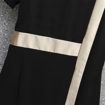 Plus Velikost Ženske Saten Črno Mozaik Stranka Obleko Kratek Rokav Kvadratnih ovratnik Visoko Pasu Elegantne Obleke 2021 Poletne Velike Oblačila