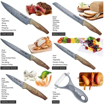 6PCS Kuhar Noži Set iz Nerjavečega Jekla Strokovno Japonski Nož Orodja Za Kuhinjo Kruh Nož Odrezanje Nož Zelenjave, Meso, Sadje