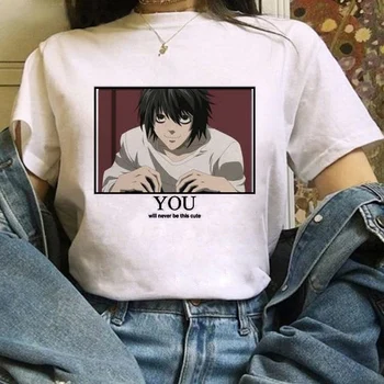 Smrt Upoštevajte, Črna in Bela Majica Vrhnja Anime Kratek Rokav Oversize Tee Shirt Mens Moda Grafični Študent Osnovne Priložnostne Tshirt