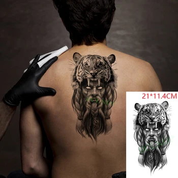 Nepremočljiva Začasni Tattoo Nalepke Bučanje Tiger Klobuk Ne Oči Dolgo Brado Kul Človek Ponaredek Tatto Flash Tattoo, Body Art, za Ženske in Moške