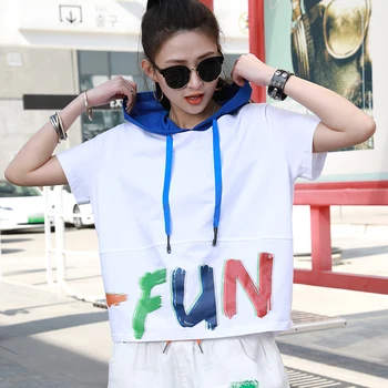 Max LuLu korejski Oblikovalec SummerLadies Hooded Ohlapne majice Ženska Pisma Natisnjena Vrhovi Ženska Fitnes Priložnostne Tees Plus Velikost