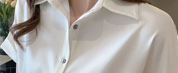 Bluze Vrh Femme Kratek Rokav Šifon Majica Bluzo Ženske Blusas Mujer De Moda 2021 Verano Znižuj Ovratnik Belo Bluzo E840
