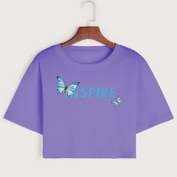 Butterfly Effect Žensk Rastlinske Obrezano Rokavi T-Shirt Obreži Zgoraj Tee Poletje Bombaža, Kratek Rokav Vrhovi Ženski Dekleta Graphic T-Majice