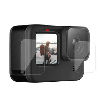 Silikonsko Ohišje za GoPro Hero 9 Črno Kaljeno Steklo Screen Protector Zaščitno folijo Objektiva Kritje za Go Pro 9 Pribor