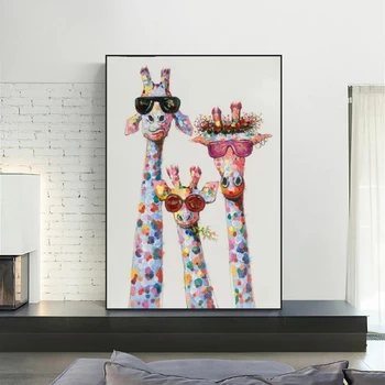 Platno Slikarstvo Žirafa Družine z Očali Slike Natisniti na Umetniške Slike Živali Ulične Umetnosti Plakatov in Fotografij za Otroke Sobe