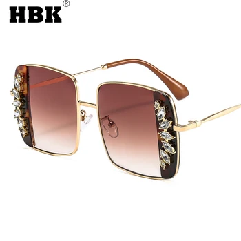 HBK Kovinskih Kvadratnih Cvet Diamond ženska sončna Očala 2021 Nove Luksuzne blagovne Znamke, Modela Kristala Velik Okvir Gradient Objektiv UV400 Ženske