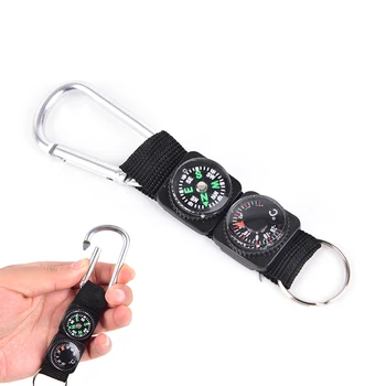 Novo 3 v 1 Kampiranje Plezanje, Pohodništvo, Mini Carabiner w/ Keychain Kompas Termometer obešalnik Key Ring