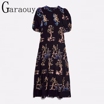 2021New Ženske Vezenje Naguban Kratek Rokav Midi Obleko okoli Vratu Linijo francoskih Elastična Elegantno Cvet Vintage Obleke Vestido