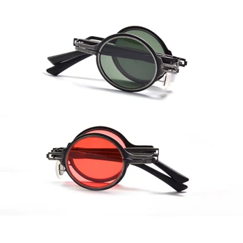 Eareada Zložljiva sončna Očala Moških UV400 Polarizirana Kovinski Vožnjo sončna Očala Okvir Majhne Okrogle Moda Stranka Rdečih Odtenkih za Ženske