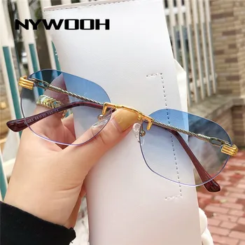 NYWOOH Kovinski Rimless sončna Očala Ženske Luksuzne blagovne Znamke Majhen Okvir Poligon Gradient sončne Očala za Moške, Potovalne Odtenki Sunglass za Lady