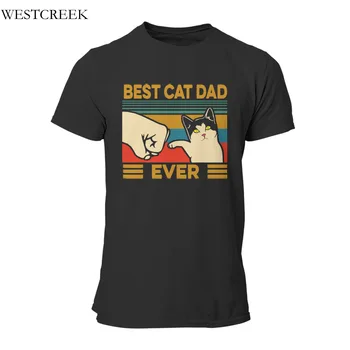 Debelo moška T-Shirt Letnik Najboljša Mačka Oče Kdaj Tee Shirt Homme De Marque na Debelo Oblačila, Okrogle Ovratnik Tshirts 34552