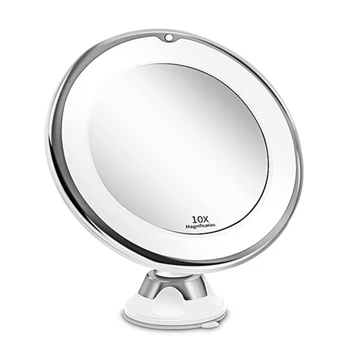 10X Povečevalno Ogledalo Ličila s Svetlobo 360 Stopinj Rotacija, Močan Sesalni Prenosni LED Kozmetični Namizni Kopalnica