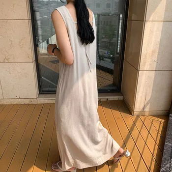 Obleko Korejski Elegantna Nišo Pomladnih In Poletnih Oblačil Svoboden Nazaj Trakovi Priložnostne Telovnik Leni Slog Dolgo Obleko Trend 2021 Nov Slog