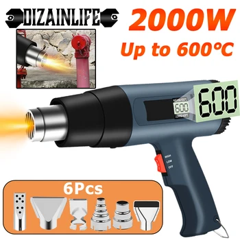 2000W 220V LCD-Zaslon Električni Vroč Zrak Pištolo Industrijske Thermoregulator Spajkanje Toplote Pištole Z 6Pcs Šoba Toplotna Moč Orodje