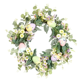Umetni Velikonočni Venec Pomladni Venec z Jajcem in Mešane Zelene Rastline, za vhodna Vrata svate Steno Doma Dekor