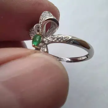 KJJEAXCMY fine nakit 925 sterling srebro vdelan naravnih smaragdno Žensk, sveža in elegantna lok dragulj nastavljiv prstan podporo de