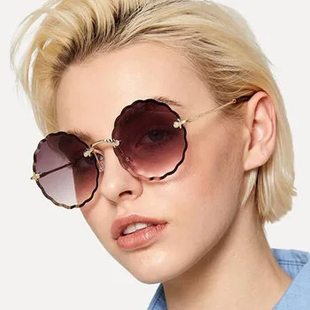 Nova Moda Krog Rimless Cvet Sončna Očala Ženske Moški Letnik Eleganten Kovinski Okvir Sončna Očala Edinstven Okras Eyewears