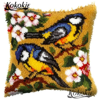 Crocheting Preprogo Kompleti zapah kavljem preprogo blazino risanka Ročno izdelan 3d Vezenje ptic Nedokončane Prevleke